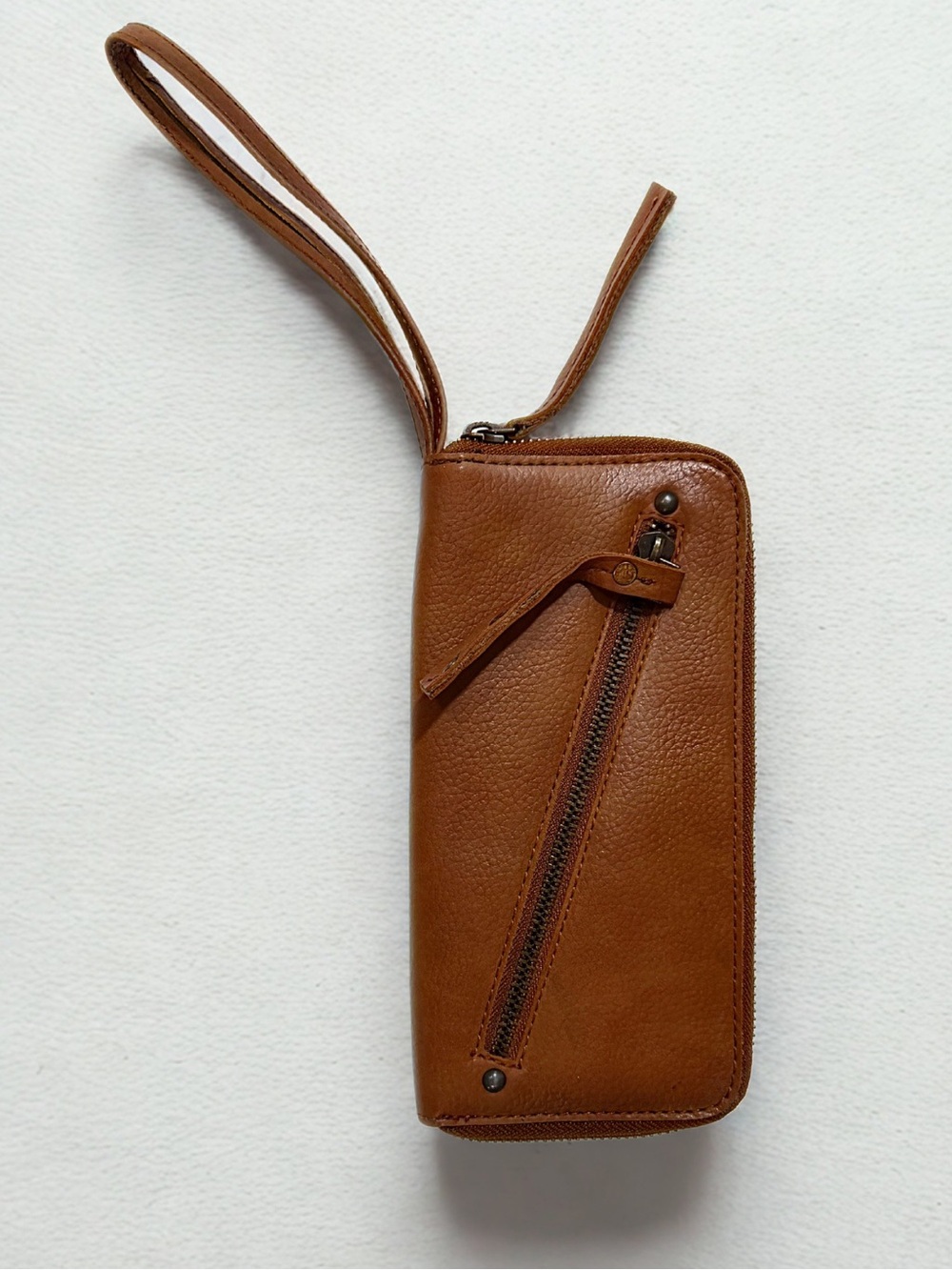 Free People Cognac Leather Zip Around Wristlet Wallet